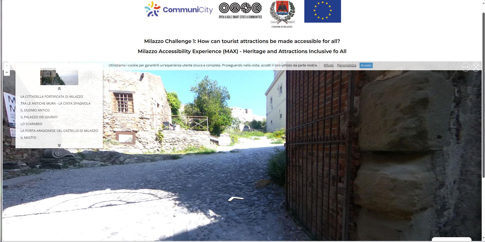 Screenshot of the website - Milazzo Accessibility Experience (MAX) – Heritage and Attractions Inclusive for All - pilot